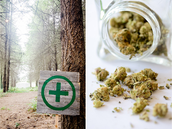 Left: Signage identifying the cannabis bar; Right: Some of the buds offered at the couple's "weed bar."