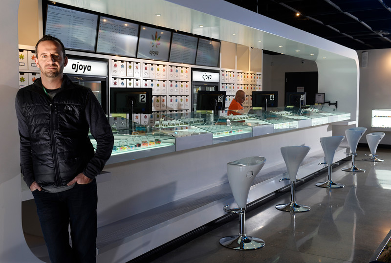 Ajoya CEO Shaun Gindi at the eye-catching counter of the new marijuana dispensary in Louisville, CO on Thursday, November 12, 2015. Ajoya's interior space offers a new retail experience for customers. The interior was designed by Roth Sheppard Architects. (Photo by Cyrus McCrimmon/The Denver Post)