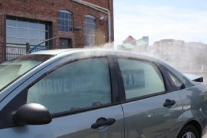 A new ‘Drive High, Get a DUI’ education tactic: This car is parked outside festivals and other big events to remind the public stoned driving is a bad idea. (Colorado Department of Transportation)