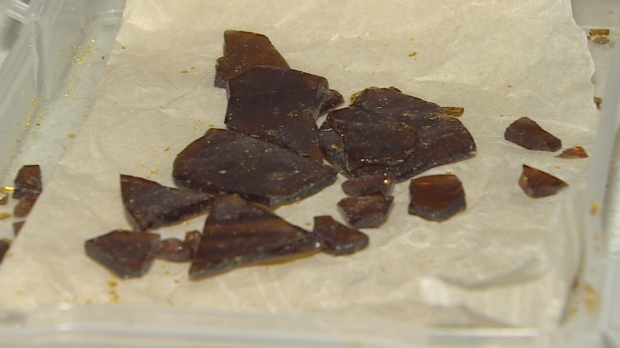 Shatter is sometimes produced using the solvent butane to extract the THC from the 'shake' or leftovers of the marijuana plant. (CBC)