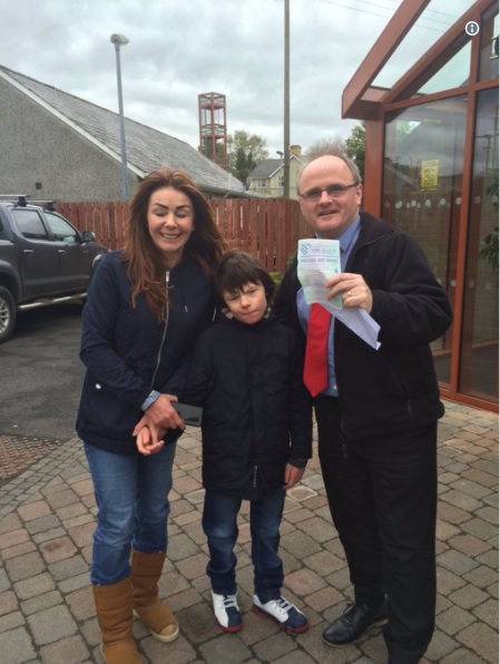 Charlotte & Billy Caldwell with young Billy as he picks up his first ever medicinal cannabis oil prescription.