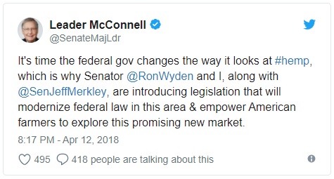 Senator McConnell announced the hemp legalization bill.