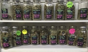 Legal cannabis for sale at a shop in Salem, Oregon.