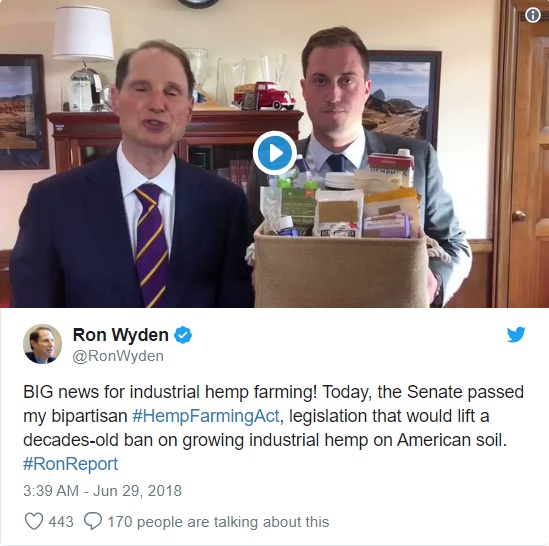Sen. Ron Wyden (D-OR) commented upon passage of the Farm Bill on Thursday.